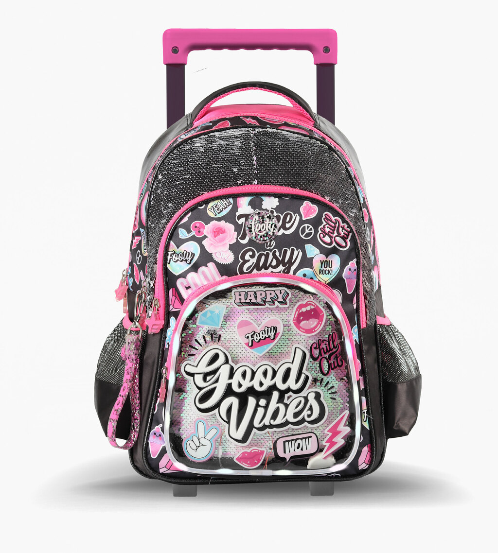 MOCHILA CARRO 18 GOOD VIBES NEGRA CON LUZ LED