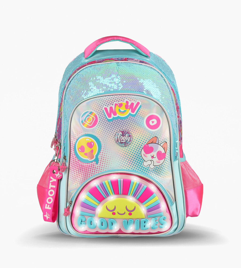 MOCHILA ESPALDA 18 SUNSHINE CELESTE CON LUZ LED