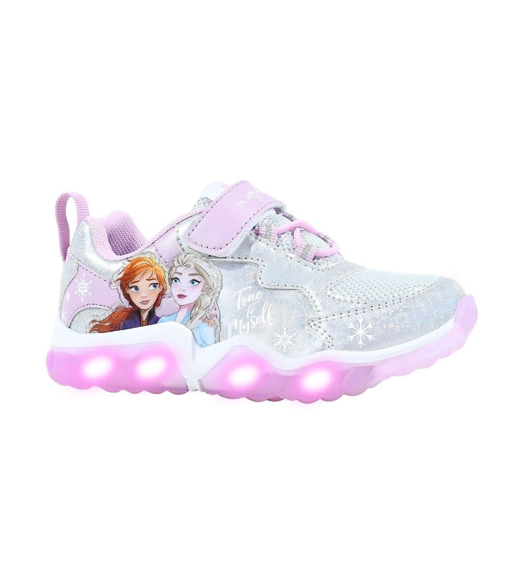 zapatilla frozen footy shine plateada luz al pisar violeta