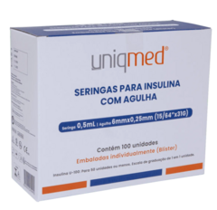 SERINGA P/ INSULINA 0,5 ML COM AGULHA - 6mm - 31G - BLISTER INDIVIDUAL - CX 100 UND.