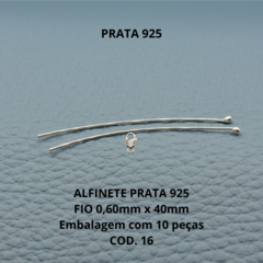 Alfinete Prata 925 Fio 0,60mm x 40mm - Embalagem 10 Peças