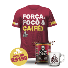 KIT - KVRA COFFEE | LATA 220g + CANECA 300ML + CAMISETA FOCO, FORÇA E CA(FÉ)