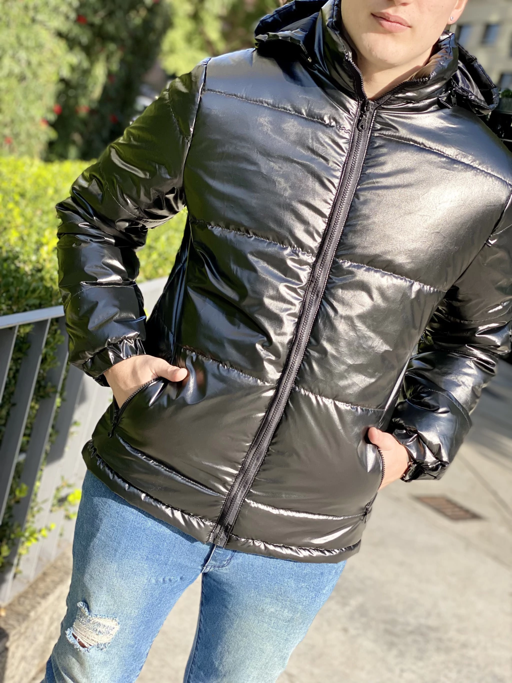 Campera Puffer Metalizada Negra