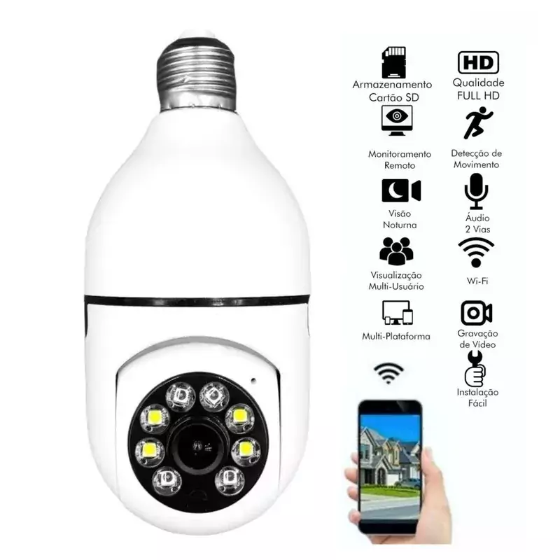 Lampada com camera e sensor de presença, camera de segurança