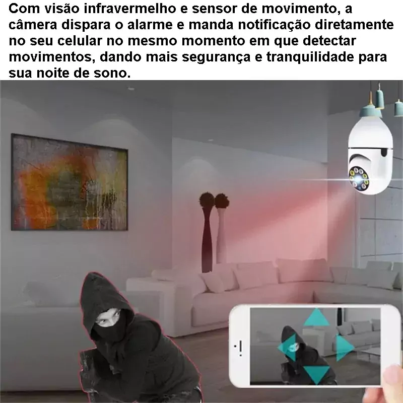 Lampada com camera e sensor de presença, camera de segurança