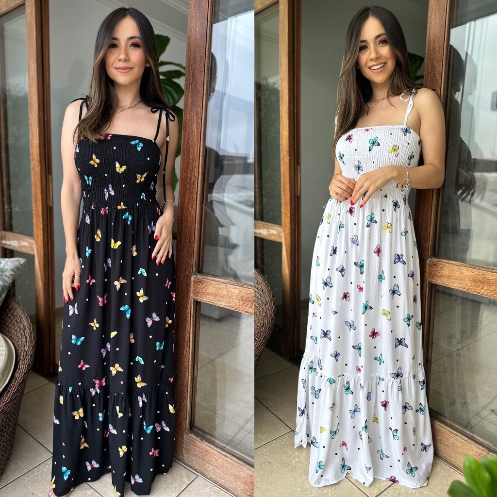 Vestido Longo sem Bojo Lastex na Cintura Manga Princesa Azul Bebe