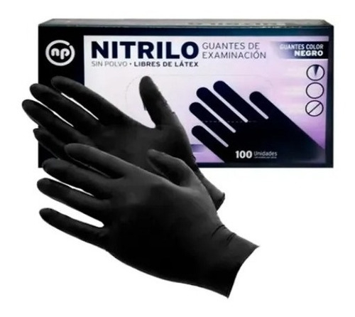 Guantes de Nitrilo (Negro) Talla M - Caja x 100 Unds - GROSSMED