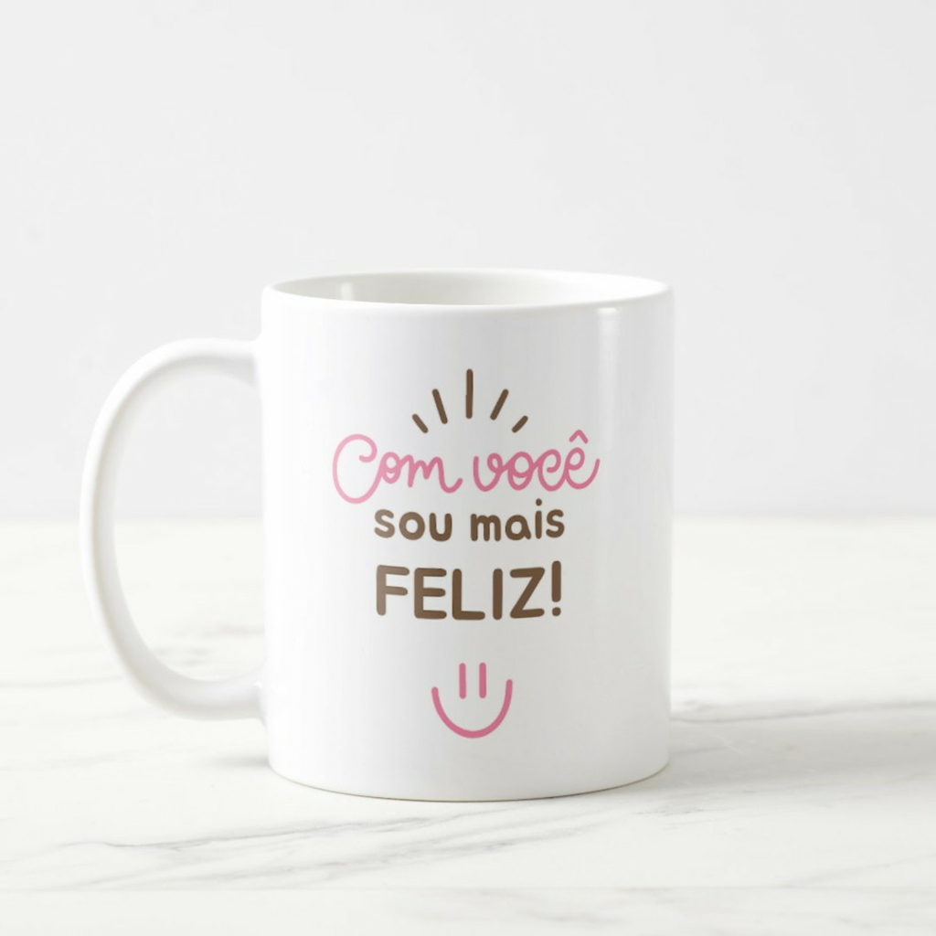 Caneca Casal ao Seu Lado Sou Mais Feliz Meu Coração É Seu