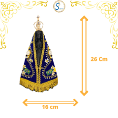 Imagem de Nossa Senhora Aparecida completa de Luxo de 26cm - Manto Azul Royal - Silvana Mantos