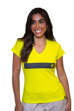 Camisa Feminina Amarela Faixa Preta