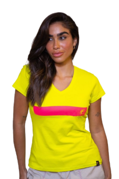 Camisa Feminina Amarela Faixa Rosa