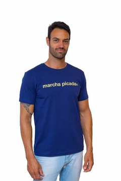 Camisa Masculina Marcha Picada Azul Marinho