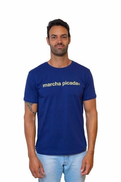 Camisa Masculina Marcha Picada Azul Marinho na internet