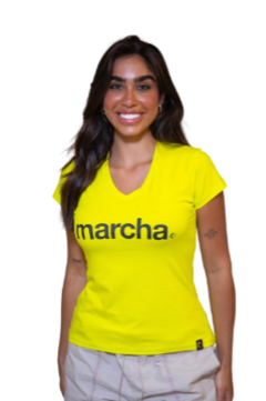 Camisa Feminina Marcha Amarela Com Escrito em Preto