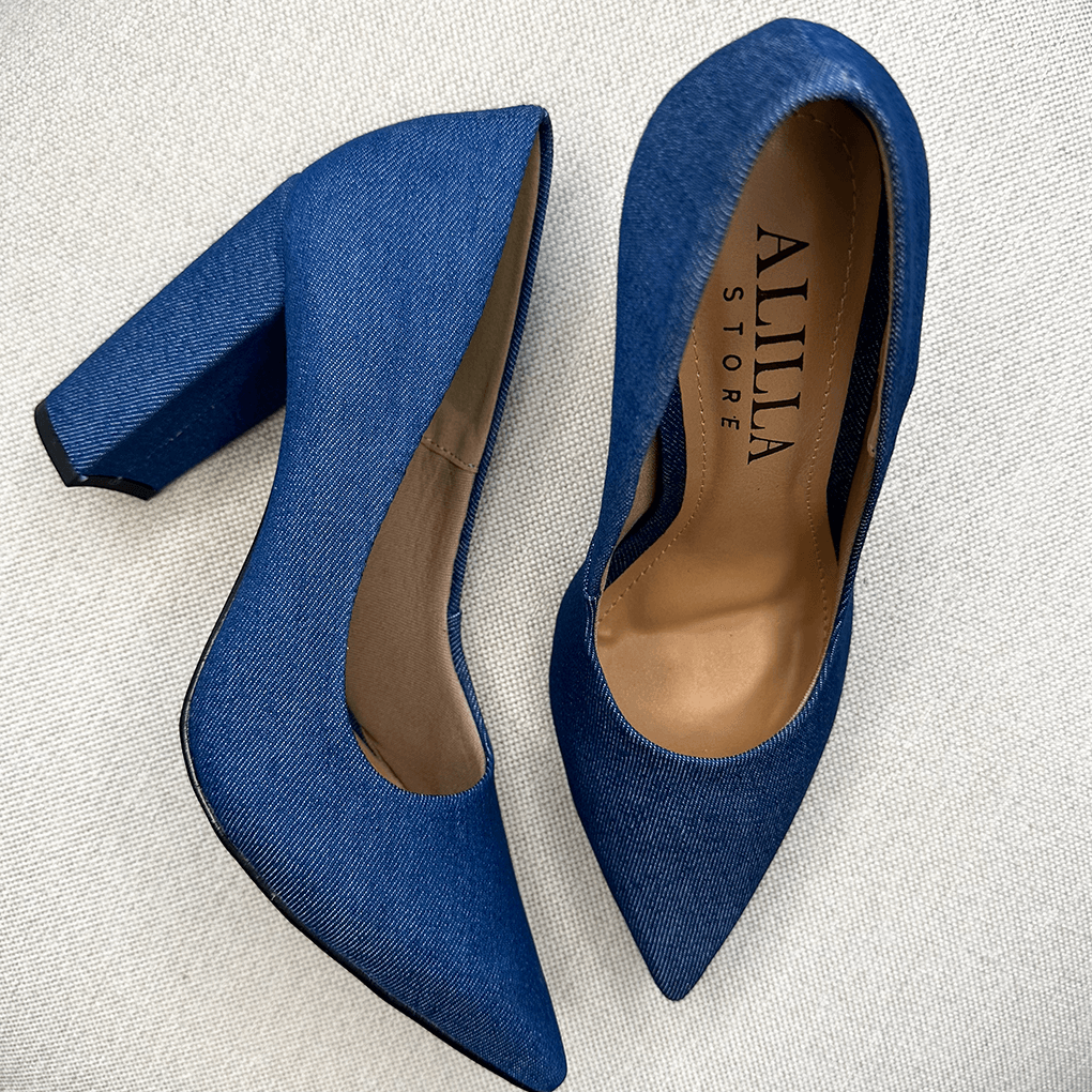 Scarpin jeans 2025 salto grosso