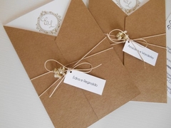 100 Convites De Casamento Kraft + Envelope, Cordão E Tags