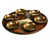 Keará de Madeira Rústica Com Seis Tigelas de Alumínio Dourado Combinando
