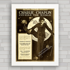 QUADRO RETRÔ CHARLIE CHAPLIN COVERS THE WORLD na internet