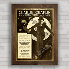 QUADRO RETRÔ CHARLIE CHAPLIN COVERS THE WORLD