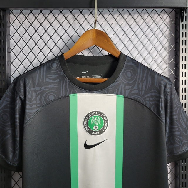 camisa nigéria nigeria 2022 2023 preta treino verde e branco