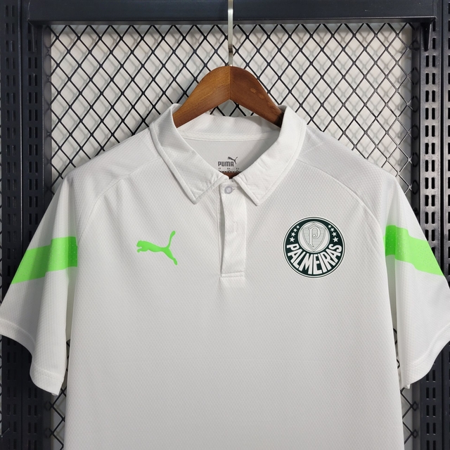 Camisa Palmeiras Polo Viagem I 23/24 Torcedor Puma Masculina - Branco e  Verde