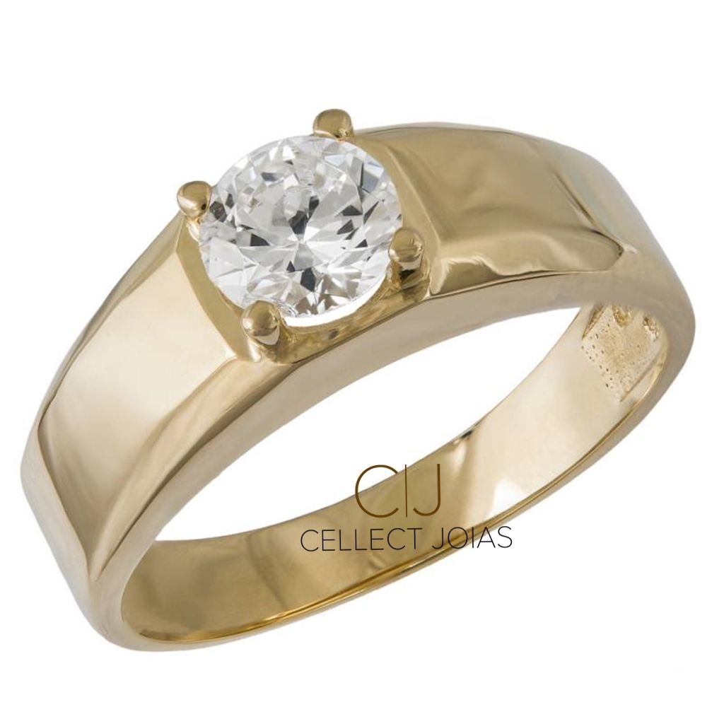 Anel de Ouro Masculino com Diamante Polida 5,3g CJ301