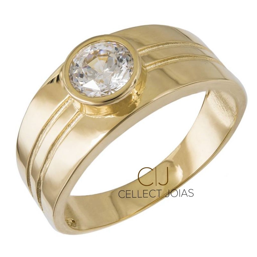 Anel de Ouro Masculino com Diamante Polida 8,5g CJ300