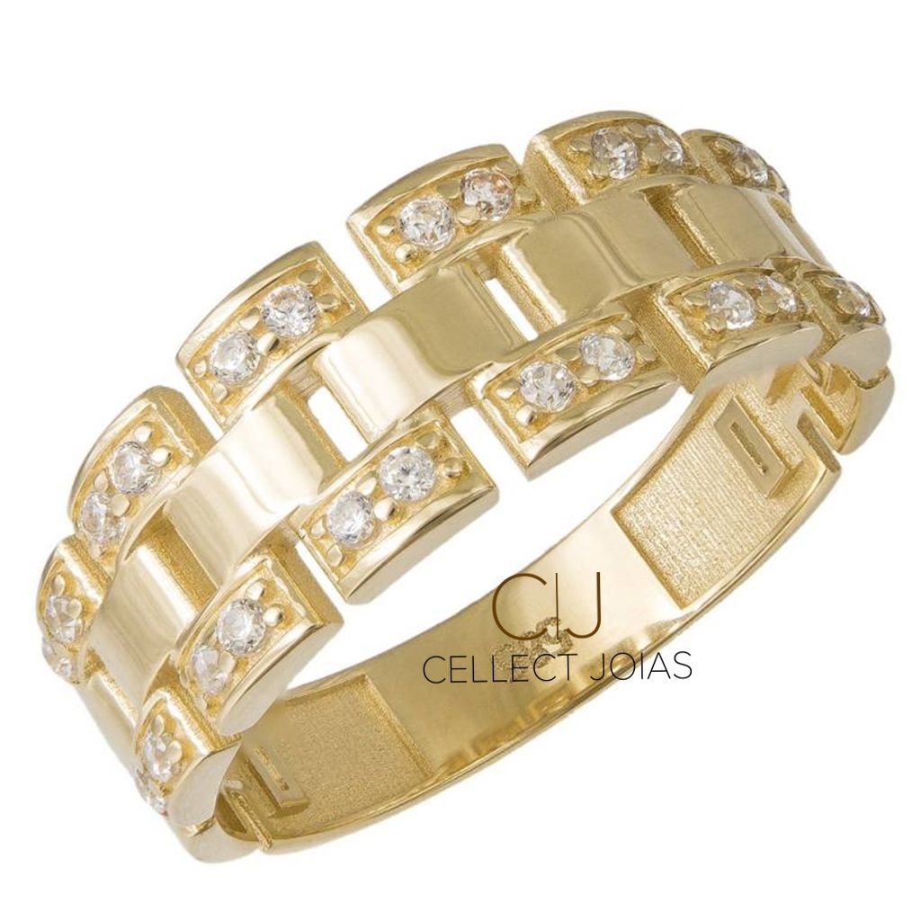 Anel de Ouro Pulseira Relógio Diamante Feminino 7,5g CJ296
