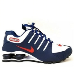 Tênis Nike Shox 4 Molas – Branco, Azul e Vermelho