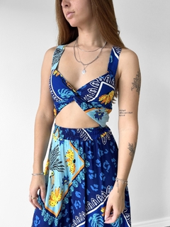 Conjunto Saia e Cropped Estampa Azul - comprar online