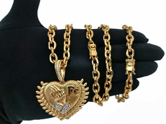 CONJUNTO CORRENTE PULSEIRA PINGENTE FÉ BANHADO A OURO 18K