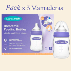 Trio de mamaderas para leche materna 160 ml Lansinoh (Pack x 3 unidades)