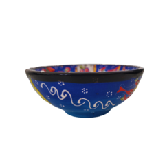 Tigela Cerâmica Turquia Azul C/ Flores Coloridas 10cm na internet