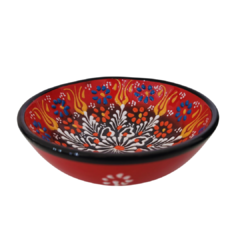 Tigela Cerâmica Turquia Vermelha C/ Detalhes Laranjas 10cm