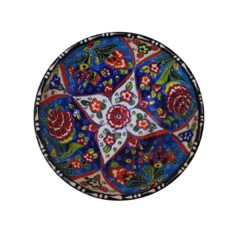 Tigela Cerâmica Turquia Azul C/ Flor Vermelha 15cm - comprar online
