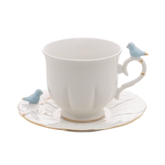 Xícara de Chá C/ Pires Porcelana Birds Azul (unidade)