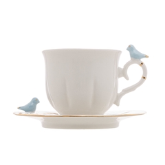 Xícara de Chá C/ Pires Porcelana Birds Azul (unidade) - Toko Artesanato e Decorações