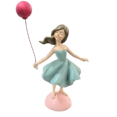 Figura Decorativa Menina C/ Balão Rosa 12x22x9cm