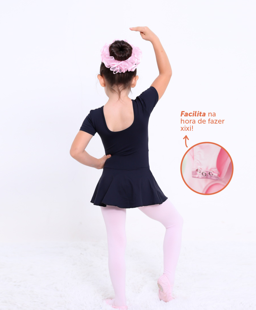 Collant Body Manga Curta Com Saia (com abertura) Infantil Para Ballet