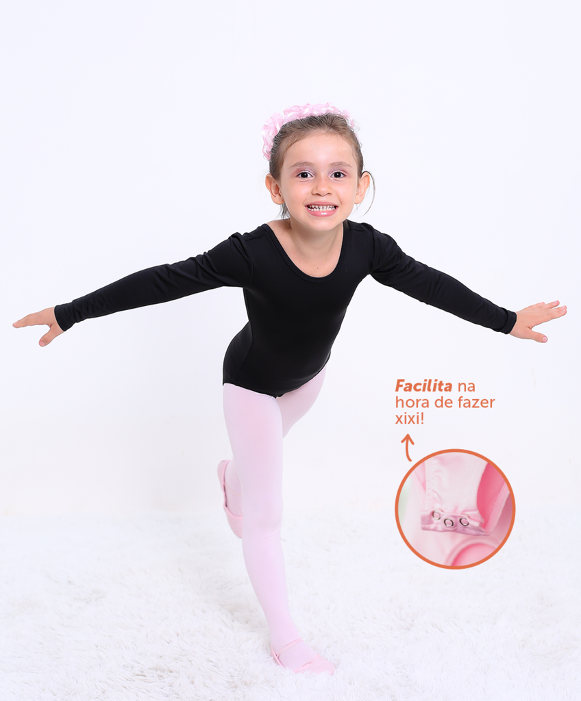 Collant Body Manga Longa (com abertura) Infantil Para Ballet