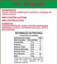 Chocolate 70% cacau com pistache - LOW CARB - zero açúcar - 80g - comprar online