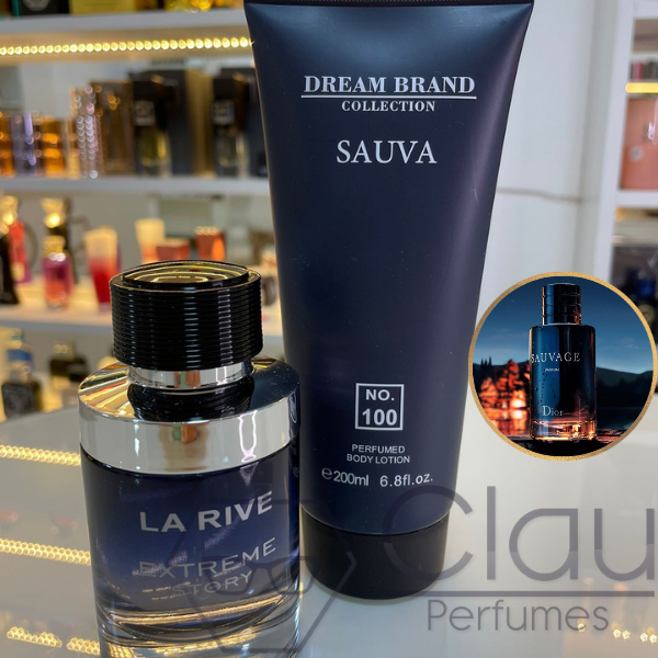 Kit Inspiracao Sauvage Perfume Extreme Story La Rive 75 ml e Locao corporal dream Brand Collection