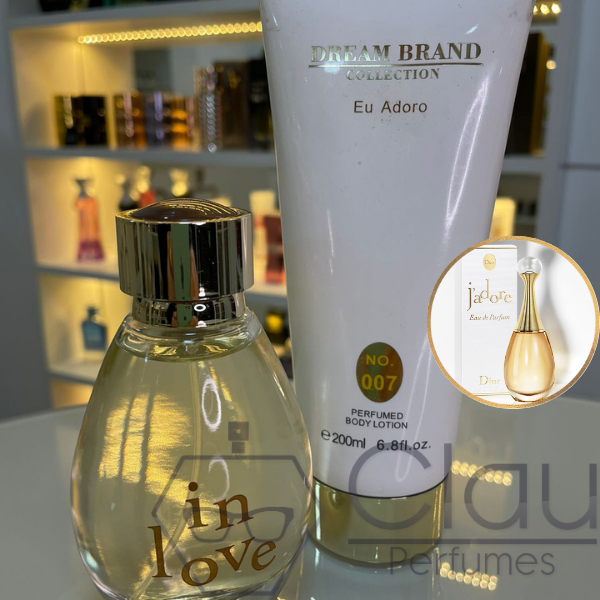 Kit Inspiracao Jadore Perfume In Love 90 ml e Locao corporal dream Brand Collection 007 creme