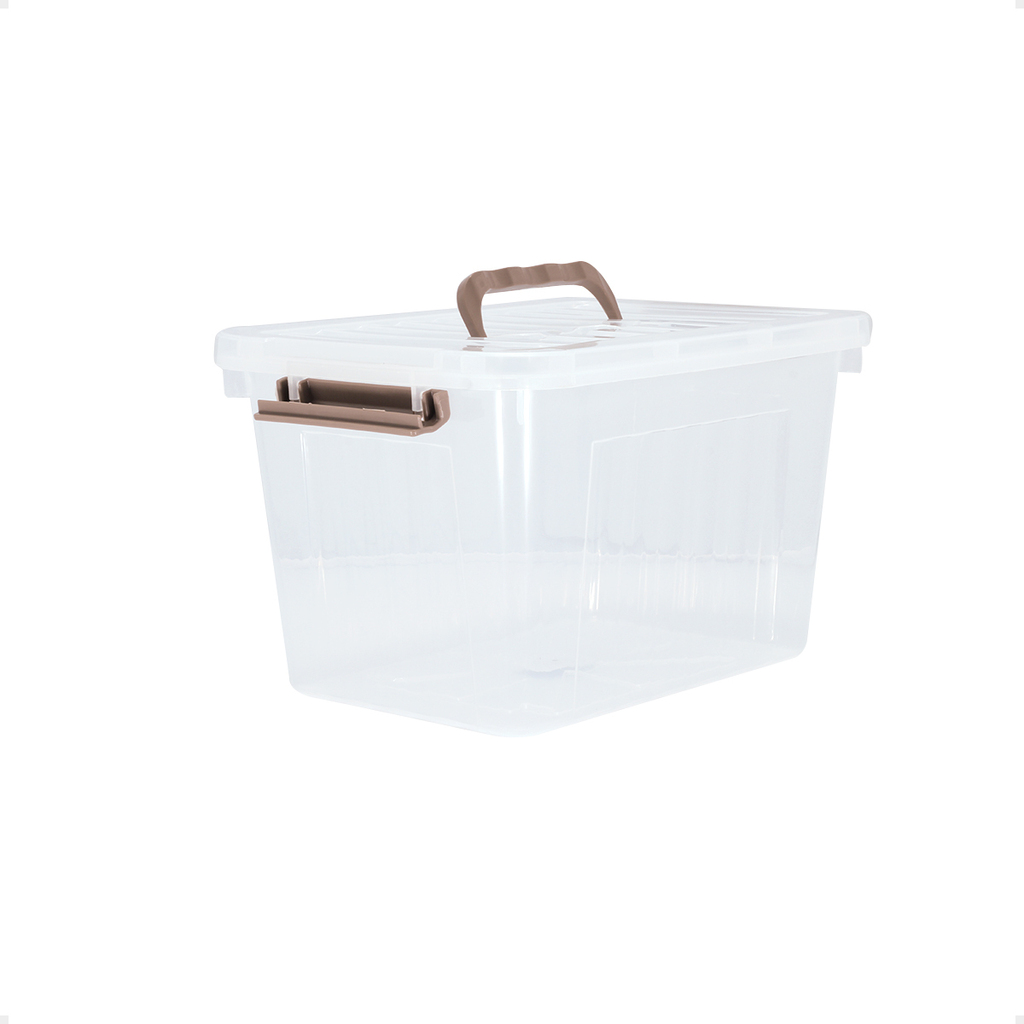 Caja Organizadora Plastica Transparente de 24 Litros Apilable con Trabas y Manijas