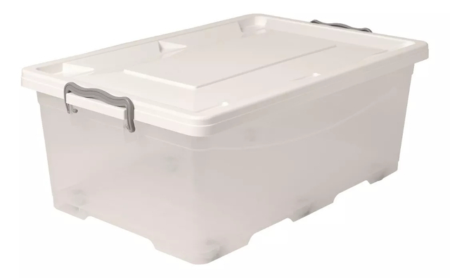 Pack de 2 Cajas Organizadoras con Tapa, Plastico, Diseño Transpirable (19  litros, Blanca)