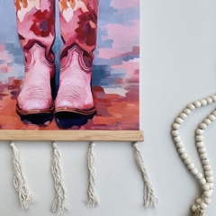 Painel decorativo botas cowgirl floral detalhes em macramé para parede - loja online