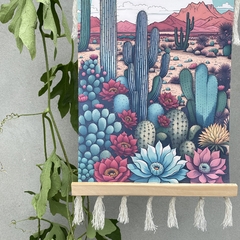 Painel tela quadro cactos coloridos decoração para parede com franjas boho chic - loja online