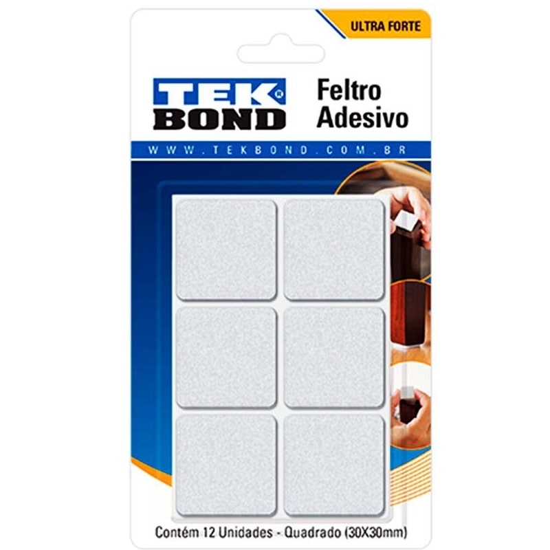 Feltro adesivo branco quadrado 12 uni 30x30mm Tek bond