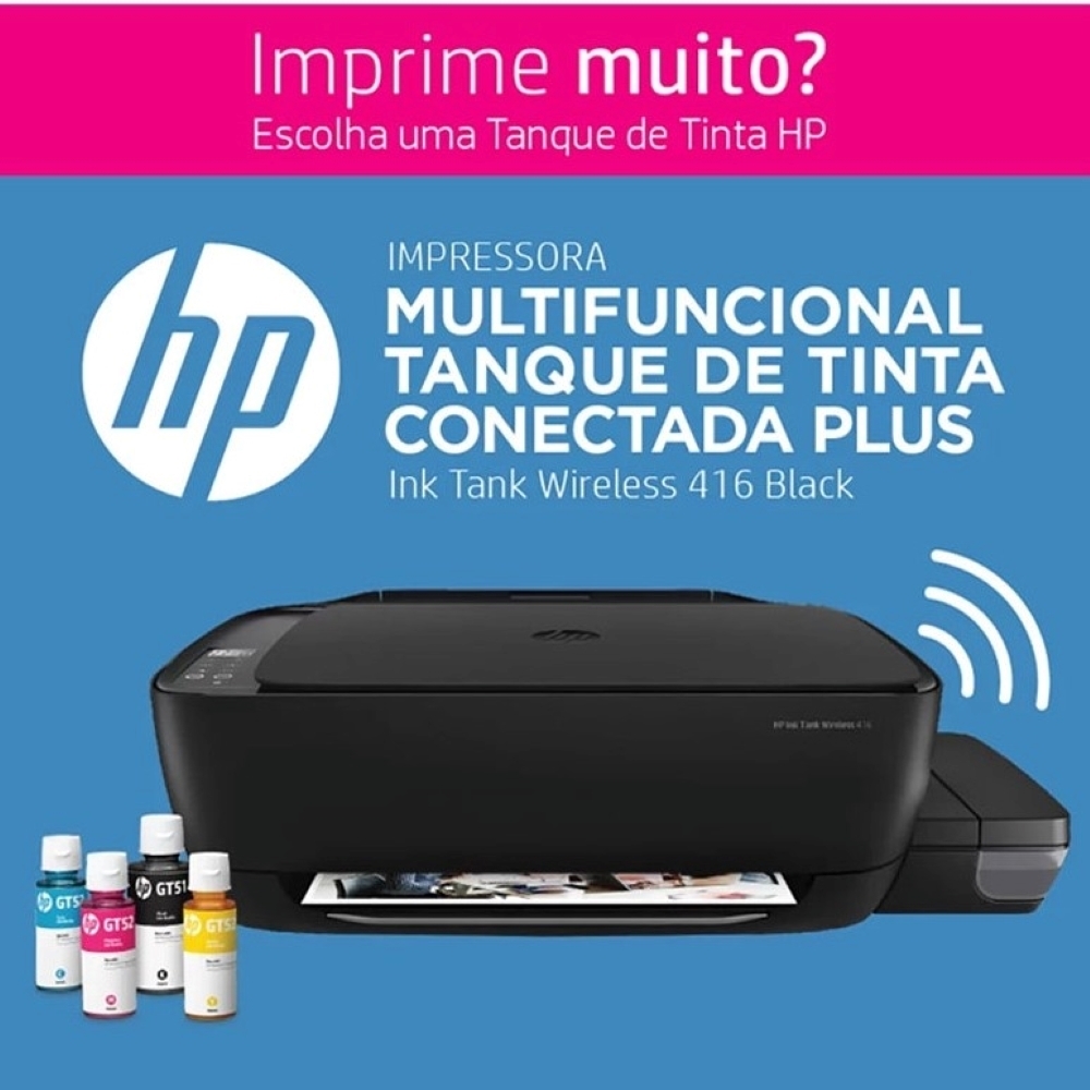 Impressora Multifuncional Colorida WiFi HP Deskjet Tank 416 da HP, é