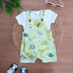 Jardineira Safari com Body Branco - Petit Soleil Moda Bebê